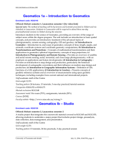 – Introduction to Geomatics Geomatics 1a