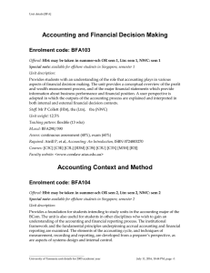Accounting and Financial Decision Making Enrolment code: BFA103