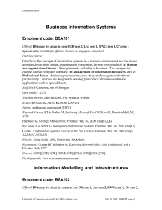 Business Information Systems Enrolment code: BSA101