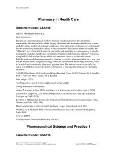 Pharmacy in Health Care Enrolment code: CSA105