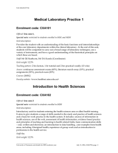 Medical Laboratory Practice 1 Enrolment code: CXA101