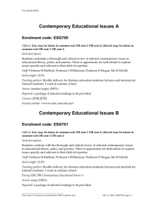 Contemporary Educational Issues A Enrolment code: ESG700