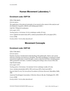 Human Movement Laboratory 1 Enrolment code: ESP136