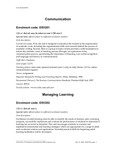 Communication Enrolment code: ESV201