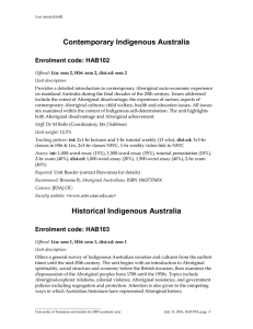 Contemporary Indigenous Australia Enrolment code: HAB102