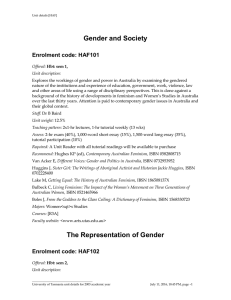 Gender and Society Enrolment code: HAF101