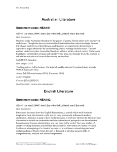 Australian Literature Enrolment code: HEA101