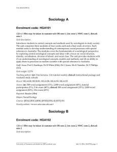 Sociology A Enrolment code: HGA101