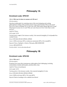 Philosophy 1A Enrolment code: HPA101