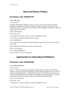 Race and Ethnic Politics Enrolment code: HSA201/301