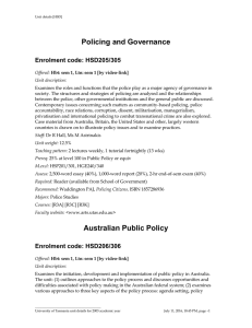 Policing and Governance Enrolment code: HSD205/305