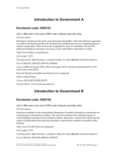 Introduction to Government A Enrolment code: HSG101