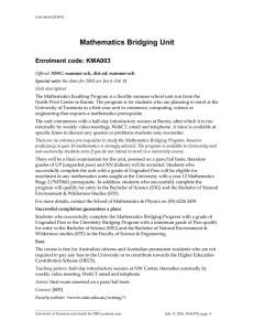 Mathematics Bridging Unit Enrolment code: KMA003
