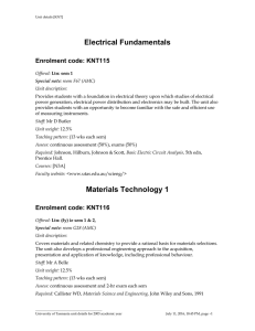 Electrical Fundamentals Enrolment code: KNT115