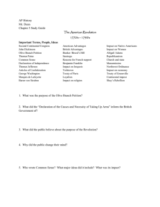 AP History Mr. Dunn Chapter 5 Study Guide The American Revolution