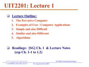 UIT2201: Lecture 1 Lecture Outline: 