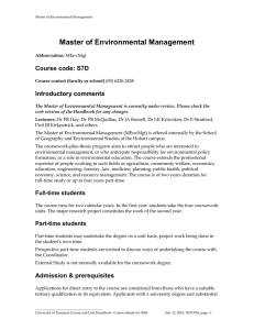 Master of Environmental Management Course code: S7D Introductory comments