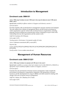 Introduction to Management Enrolment code: BMA101
