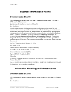 Business Information Systems Enrolment code: BSA101