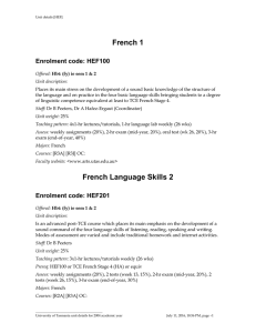 French 1 Enrolment code: HEF100