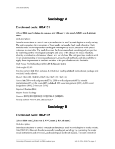 Sociology A Enrolment code: HGA101