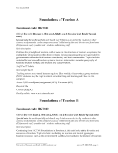 Foundations of Tourism A Enrolment code: HGT101