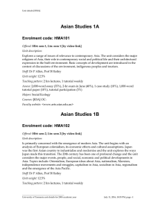 Asian Studies 1A Enrolment code: HMA101