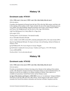 History 1A Enrolment code: HTA101