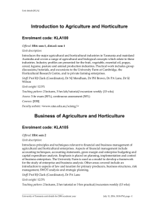 Introduction to Agriculture and Horticulture Enrolment code: KLA100