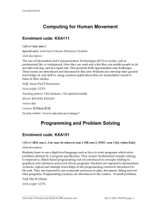 Computing for Human Movement Enrolment code: KXA111