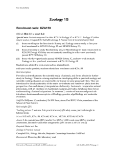 Zoology 1G Enrolment code: KZA150