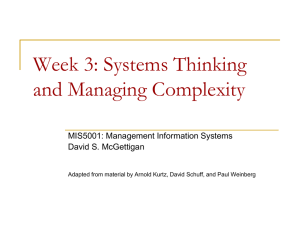 Week 3: Systems Thinking and Managing Complexity MIS5001: Management Information Systems