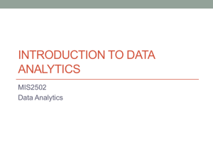 INTRODUCTION TO DATA ANALYTICS MIS2502 Data Analytics