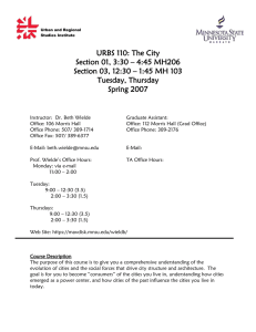URBS 110: The City Section 01, 3:30 – 4:45 MH206