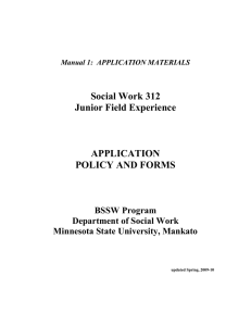 Social Work 312 Junior Field Experience  APPLICATION