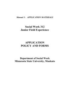 Social Work 312 Junior Field Experience  APPLICATION