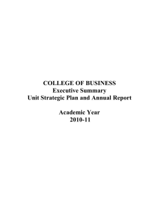 COLLEGE OF BUSINESS Executive Summary Unit Strategic Plan and Annual Report