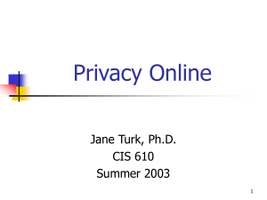 Privacy Online Jane Turk, Ph.D. CIS 610 Summer 2003