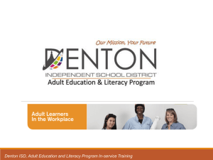 Denton ISD, Adult Education and Literacy Program In-service Training