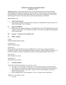 Administrative Staff Council Meeting Minutes September 7, 2011 Members Present: