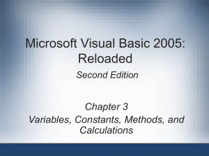 Microsoft Visual Basic 2005: Reloaded Chapter 3 Variables, Constants, Methods, and