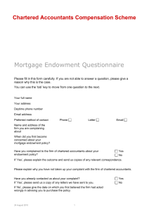 Mortgage Endowment Questionnaire Chartered Accountants Compensation Scheme