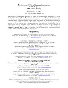 Northeastern Political Science Association Call for Papers 2004 Annual Meeting November 11-13, 2004