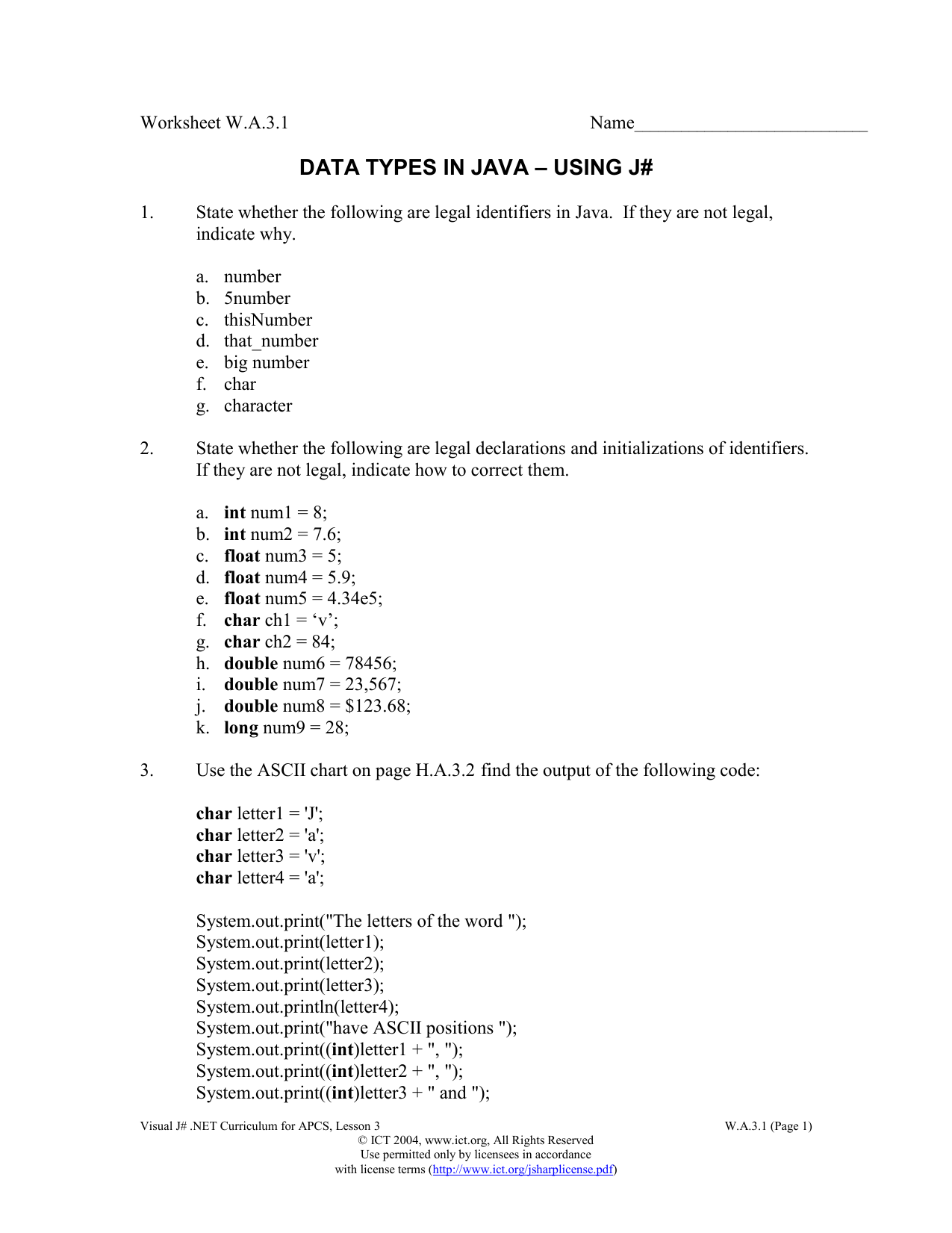 Using J Data Types In Java