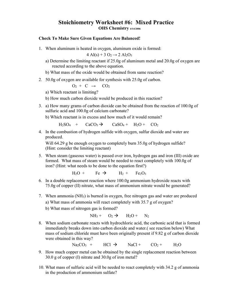 Worksheet 6 Combustion Reactions Balance Combustion Equations