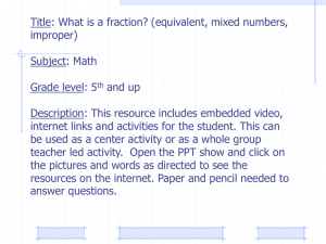Title: What is a fraction? (equivalent, mixed numbers, improper) Subject: Math