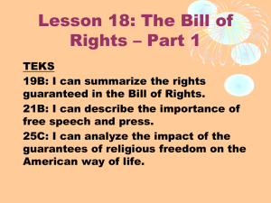 Lesson 18: The Bill of Rights – Part 1