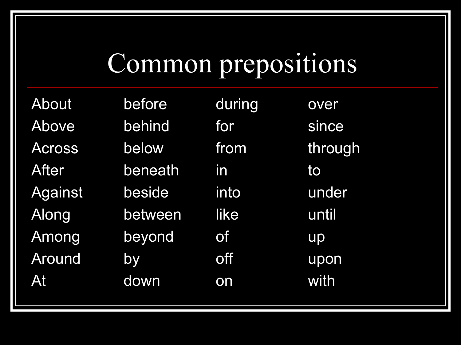 Common Prepositions