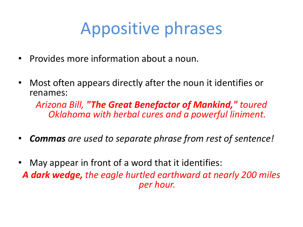 Noun As Appositive Worksheets