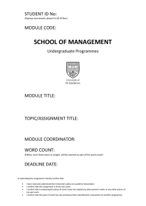 SCHOOL OF MANAGEMENT STUDENT ID No: MODULE CODE: MODULE TITLE: